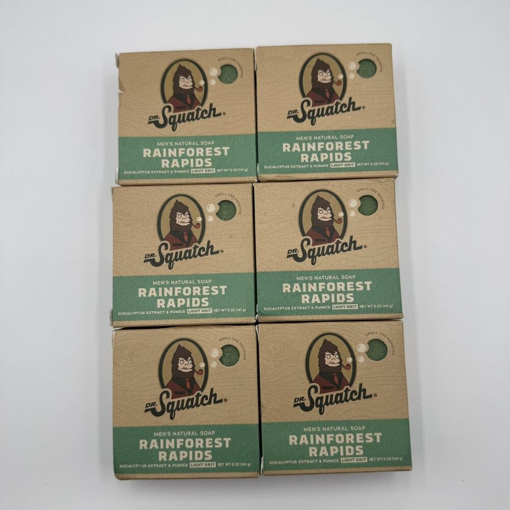 Lot Of 6 Dr. Squatch Men's Natural Soap Rain Forest Rapids 5oz Ea New & Unused